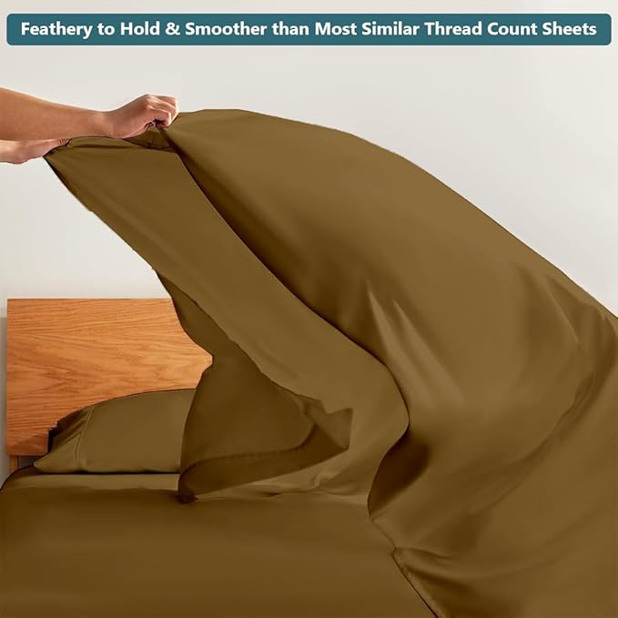 Luxury Queen Sleeper Sofa Bed Sheet Set,100% Egyptian Cotton, 338 Thread Count, Queen Size (60 x74 +6 Inch Deep Pocket) Soft and Light Weight 4pcs Sofa Set (Taupe Solid)