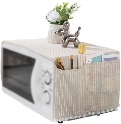 Microwave Oven Cover Dust Oil Proof Cotton Linen Waterproof Fabric Cloth Machine Protector Decorative Kitchen Appliance Cover 30 * 90cm Oven Cover Cloth Dust Cover(beige)