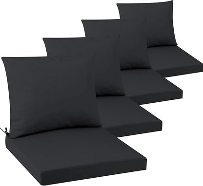 Outdoor Seat Cushion Set 19 x 19 In, Water-Resistant & Fade-Resistan, Patio Furniture Cushions with Removable Cover Deep Seat & Back Cushion with Handle and Adjustable Straps for Chair Sofa,4PC
