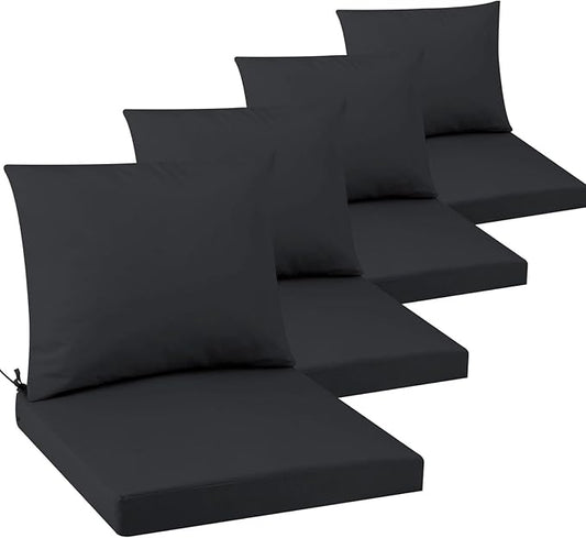 Outdoor Seat Cushion Set 19 x 19 In, Water-Resistant & Fade-Resistan, Patio Furniture Cushions with Removable Cover Deep Seat & Back Cushion with Handle and Adjustable Straps for Chair Sofa,4PC