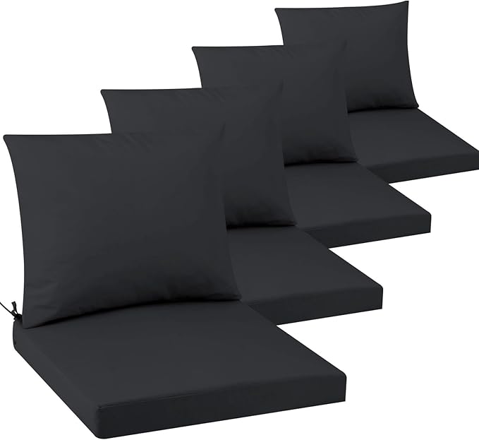 Outdoor Seat Cushion Set 22 x 22 In, Water-Resistant & Fade-Resistan, Patio Furniture Cushions with Removable Cover Deep Seat & Back Cushion with Handle and Adjustable Straps for Chair Sofa,4PC