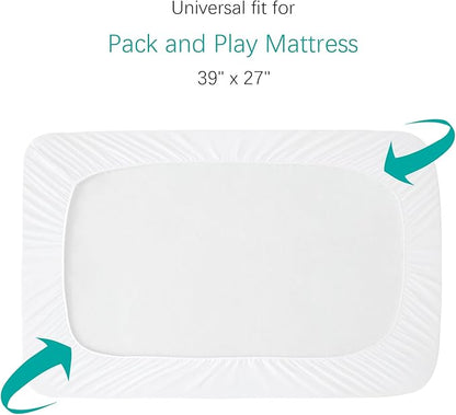 Pack and Play Sheets Fitted 2 Pack Waterproof Pack and Play Mattress Protector Pad Cover Quilted Compatible with Graco Pack n Play & Dream On Me & Pamo Babe, Playpen/Playard 39" x 27" White