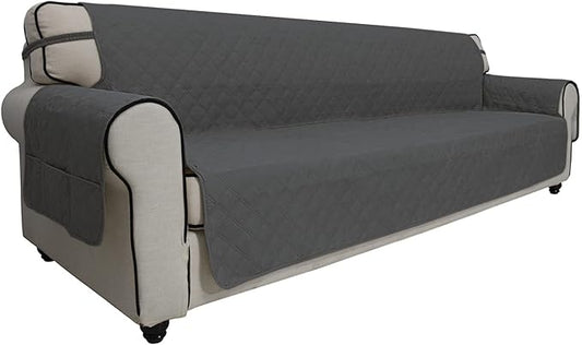 Easy-Going Sofa Slipcover Waterproof Sofa Cover Couch Cover for 4 Cushion Couch with Elastic Straps Washable Non-Slip Furniture Protector Cover for Pets, Dogs, Cat (XX-Large, Dark Gray)