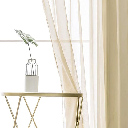 MIULEE 2 Panels Solid Color Sheer Window Curtains Elegant Window Voile Panels/Drapes/Treatment for Bedroom Living Room (54X108 Inches Beige)