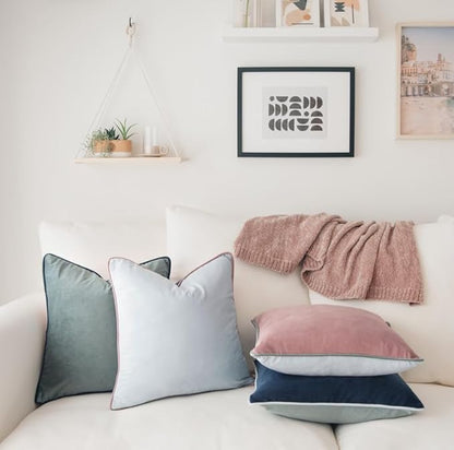 MONDAY MOOSE Decorative Throw Pillow Covers Cushion Cases, Set of 4 Soft Velvet Modern Double-Sided Designs, Mix and Match for Home Decor, Pillow Inserts Not Included (16x16 inch, Pink/Blue)