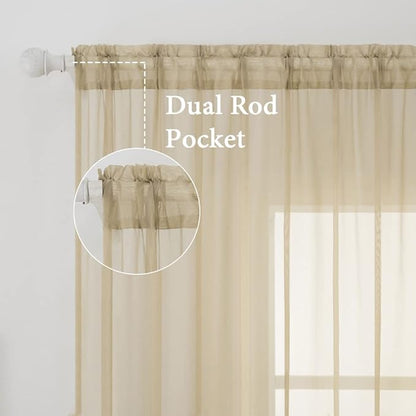 MIULEE Beige Window Sheer Curtains for Bedroom Living Room Solid Elegant Net Drapes 2 Panels Width 38 x Length 45 Inches