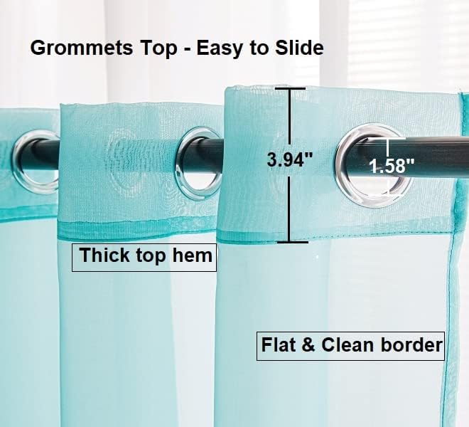 PI Teal Sheer Curtains with Grommet,Airy Voile Textured,Elegant Window Drapery for Kids Room/Study 2 Panels (W52 X L72, Lake Blue)