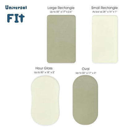 GRSSDER Stretchy Ultra Soft Fitted Bassinet Sheet 3 Pack, Universal Fit for Bassinets Baby Cradle Moses Basket Oval Rectangle Mattress Safe and Snug, Jersey Bassinet Sheets for Girls, White/Sage