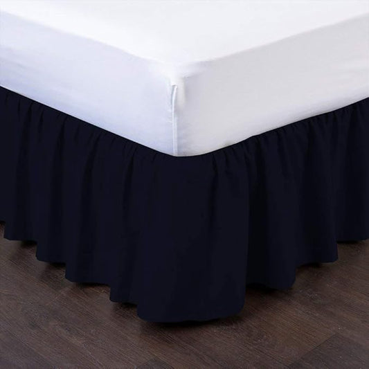 Ruffled Bed Skirt (Twin, Navy Blue) 18 Inch Drop Dust Ruffle with Platform, 100% Cotton 600 Thread Count Fabric, Gathered Styling, Available in All Bed Sizes and 23 Colors - Bedskirt