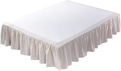meadow park Washed Linen bedskirt, Queen Size 60" W x 80" L, Drop 16", Super Soft Ruffle, Natural Linen Color