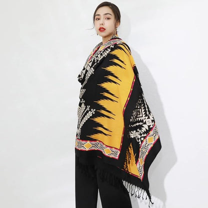 DANA XU 100% Merino Wool Pashmina Shawl for Women 96"x43", Oversized Cashmere Wrap with Tassels, Floral Travel Blanket Cape