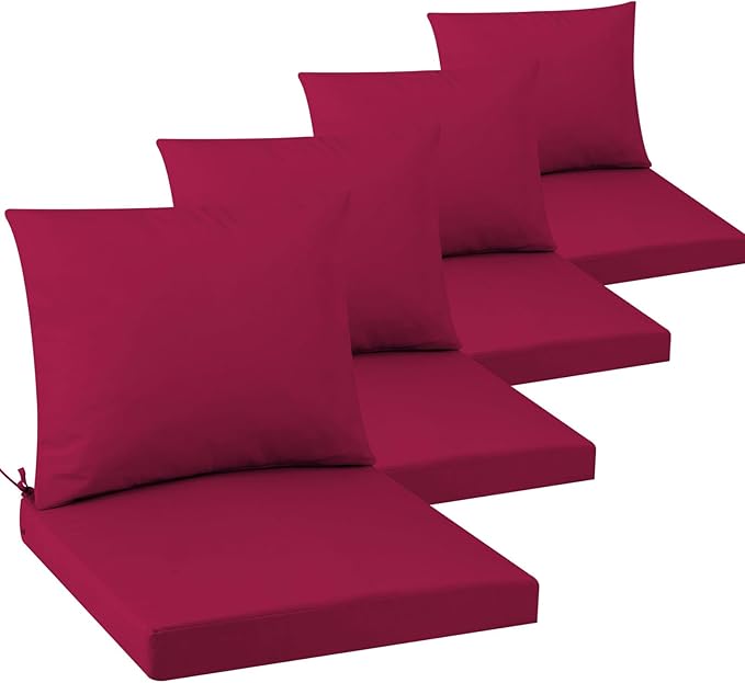 Outdoor Seat Cushion Set 19 x 19 In, Water-Resistant & Fade-Resistan, Patio Furniture Cushions with Removable Cover Deep Seat & Back Cushion with Handle and Adjustable Straps for Chair Sofa,4PC