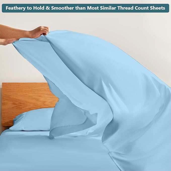 California King Sheet Set - Luxury 338 Thread Count 100% Egyptian Cotton Sateen, Deep Pocket Sheets with All Around Elastic for a, Hotel Quality Bedding Set (Light Blue Solid)
