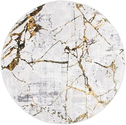 SAFAVIEH Amelia Collection 3' Round Grey/Gold ALA293G Modern Abstract Non-Shedding Living Room Dining Bedroom Foyer Area Rug