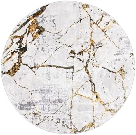 SAFAVIEH Amelia Collection 3' Round Grey/Gold ALA293G Modern Abstract Non-Shedding Living Room Dining Bedroom Foyer Area Rug