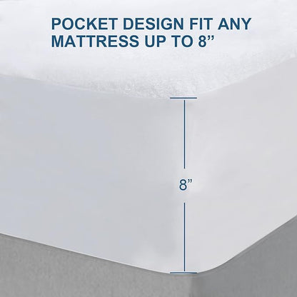 Sleeper Sofa Queen Size Mattress Protector Waterproof,Smooth Top Mattress Protector for Kids,Breathable Skin Friendly and Noiseless Fitted Sheet,Viscose Terry Mattress Cover