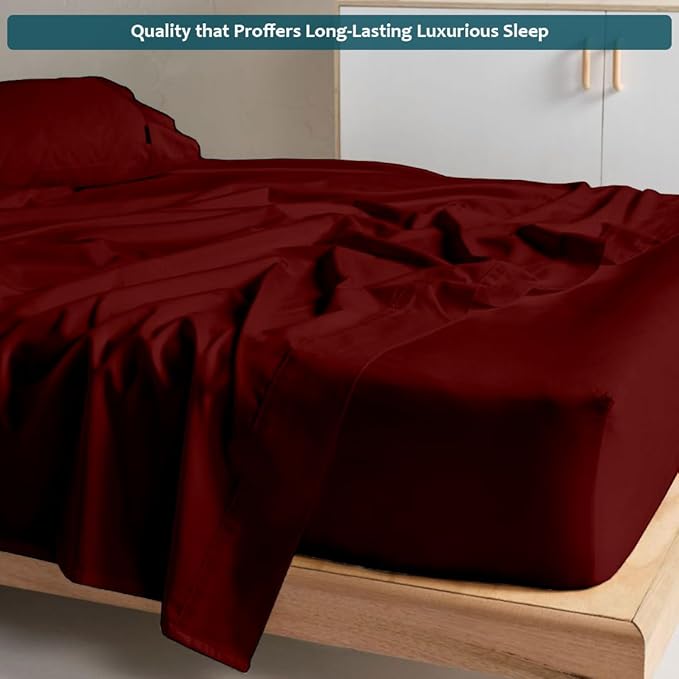 XL Twin Sheets Set - Luxury 338 Thread Count 100% Egyptian Cotton Sateen, Twin XL Sheet Set with All Around Elastic for a, Hotel Quality Bedding (Burgundy Solid)