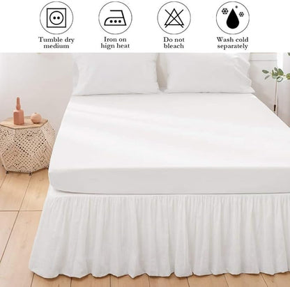 BISELINA French Linen Bed Skirt with Pleated Frills 14-Inch Tailored Drop Natural Flax Cotton Blend Dust Ruffle Soft Cozy Farmhouse Bedding (14" California King, Ruffle White)