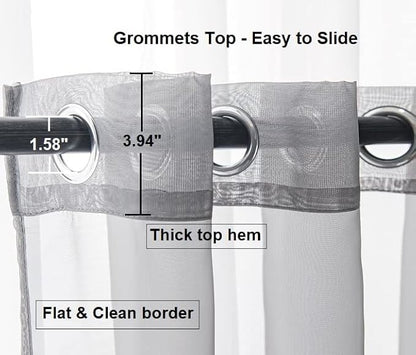 PI Short Sheer Curtains 63 Inches Long with Grommet,Casual Voile Sheer Window Curtain for Dinning Room/Kitchen 2 Panels (W42 X L63, Dark Grey)
