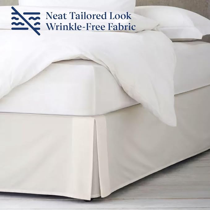 SKY BEDDINGS Luxury Pleated Full Bed Skirt with Split Corners - 16 Inch Tailored Drop - Pleated Dust Ruffle - Wrinkle-Free 100% Microfiber - Easy Fit, Soft & Durable - Ivory