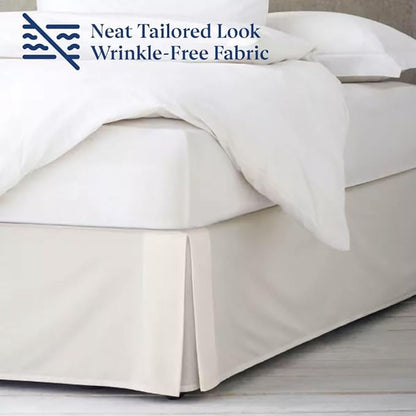 SKY BEDDINGS Luxury Pleated Twin Bed Skirt with Split Corners - 12 Inch Tailored Drop - Pleated Dust Ruffle - Wrinkle-Free 100% Microfiber - Easy Fit, Soft & Durable - Ivory