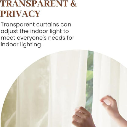Dreaming Casa Ivory Sheer Curtains 84 Inches Long, Rod Pocket & Back Tab Light Filtering Textured Sheers for Living Room Bedroom, 2 Panels, Each 52" W x 84" L