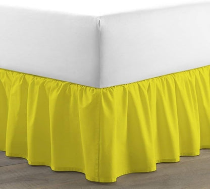 Bed Skirt - Ruffled Bed Skirt (Full XL, Yellow) 12 Inch Drop Dust Ruffle with Platform, 100% Cotton 800 Thread Count Fabric - Dust Ruffle Bedskirt for Easy Fitting and Easy Care