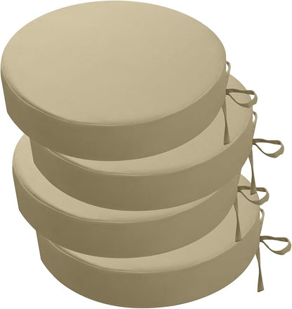 idee-home Outdoor Bistro Chair Cushions, 15”x15”x 3” Thick Outdoor Round Seat Cushions Set of 4 with Ties, Waterproof Round Patio Furniture for Garden
