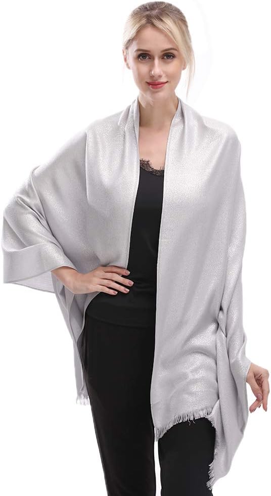 LMVERNA Women's Sparkling Metallic Soft Pashmina Shawls and Wraps Scarf in Solid Colors