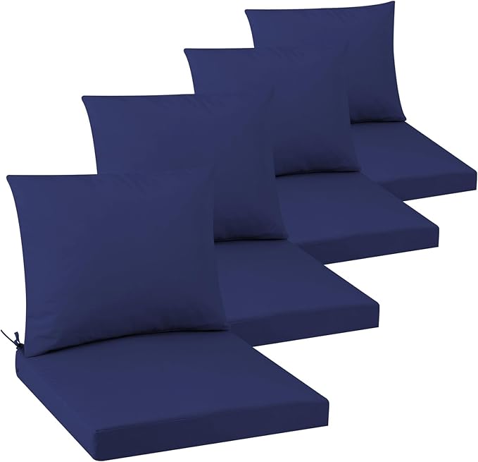 Outdoor Seat Cushion Set 24 x 24 In, Water-Resistant & Fade-Resistan, Patio Furniture Cushions with Removable Cover Deep Seat & Back Cushion with Handle and Adjustable Straps for Chair Sofa,4PC