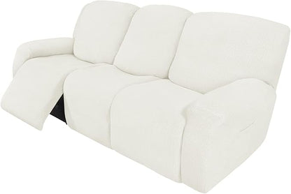 Easy-Going 8 Pieces Recliner Sofa Stretch Sofa Slipcover Sofa Cover Furniture Protector Couch Soft with Elastic Bottom Kids, Spandex Jacquard Fabric Small Checks Cream