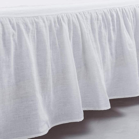 MEADOW PARK Washed French Linen Bed Skirt, Dust Ruffl, Twin Size 39" W x 75" L, Drop 16", Super Soft, Ruffle Style, White Color