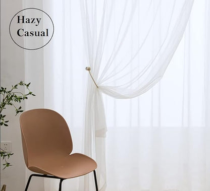 PI Grommet Sheer White Curtian 63 Inch Length Short Window Curtains for Living Room/Bedroom 2 Panels (W52 X L63, Optical White)