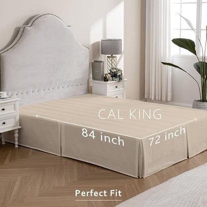 MIYE Pleated Waffle Weave Bed Skirt, Tailored Dust Ruffle 12 Inch Drop Easy Fit, Machine Washable,No Split Corners (Beige,Cal King - 12" Drop)