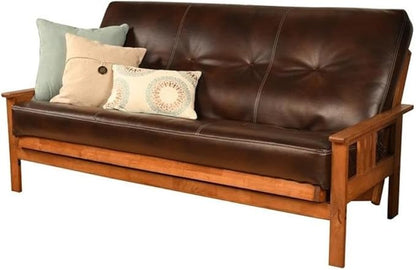 BOWERY HILL Full-Size Faux Leather Futon in Java Brown-Frame Not Included