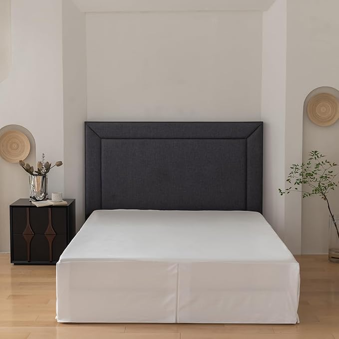 Queen Bed Skirt, Grid Plaid Soft Quadruple Pleated Ruffle Bed Skirt, Tailored Dust Ruffle 16 Inch Drop Easy Fit, Mashable (White)
