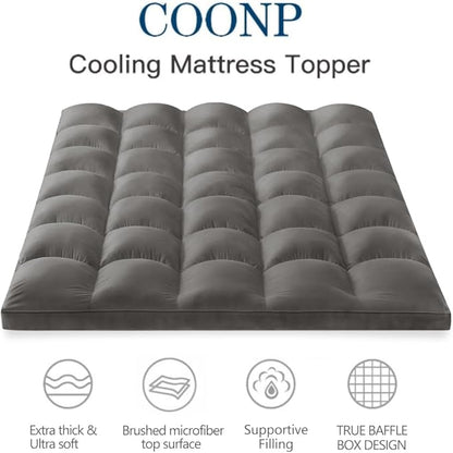 COONP Twin XL Mattress Topper, Extra Thick Pillowtop, Cooling Plush Mattress Pad Cover Bed Topper Protector with 8-21 Inch Deep Pocket (Grey, Twin XL)