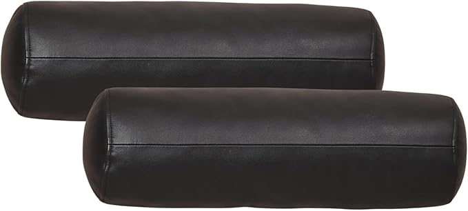 Neck Roll Pillow Cushion Cover, 20x5 Inch Full Moon Round Bolster Pillow Case, Cylinder Soft Lambskin Leather Pillowcase for Head, Spine & Neck Support During Sleep - Black Pack of 2