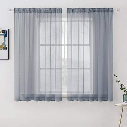 MIULEE 2 Panels Solid Color Sheer Window Curtains Elegant Window Voile Panels/Drapes/Treatment for Bedroom Living Room (54X54 Inches Dark Grey)