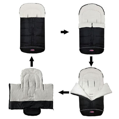 German Designed Universal Stroller Footmuff, 5 Way Zippers Style for Baby Easy in & Out of Water Repellent Winter Stroller Bunting Bag, Height/Temperature Adjustable Anti-Kick Stroller Sleeping Bag