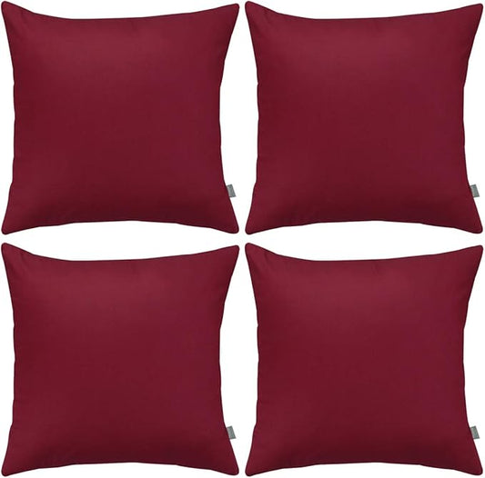 Thmyo 4-Pack 100% Cotton Comfortable Solid Decorative Throw Pillow Case Christmas Square Cushion Covers Pillowcases DIY Throw Pillow Covers for Sofa Bed Car(18x18 inch/45x45cm,Wine Red)