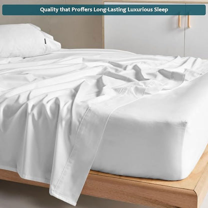 California King Sheet Set - Luxury 338 Thread Count 100% Egyptian Cotton Sateen, Deep Pocket Sheets with All Around Elastic for a, Hotel Quality Bedding Set (White Solid)