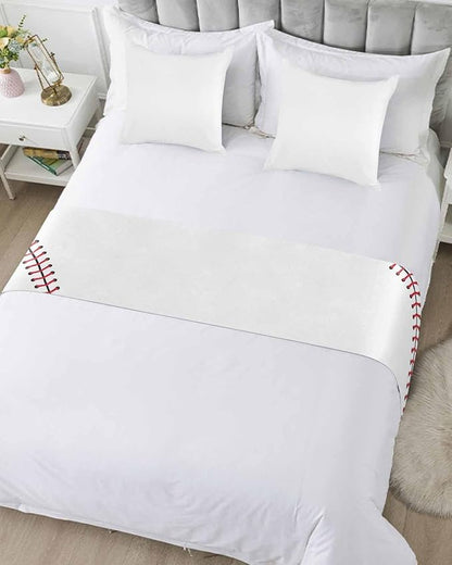 Baseball Sports Texture Bed Runners for Bedroom Hotel,Decorative Bedding Scarf White Red Lines Bed End Blanket Bedding Runner Scarves for King Size Bed,102x20in