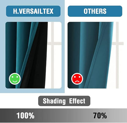 H.VERSAILTEX 100% Blackout Curtains for Bedroom Thermal Insulated Blackout Curtains 84 inch Length Heat and Full Light Blocking Curtains for Living Room with Black Liner 2 Panels Set, Dark Teal
