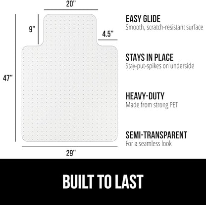 GORILLA GRIP Slip Resistant Office Chair Mat for Carpet Floors, Smooth Glide Under Desk Carpeted Floor Protector, Heavy Duty Plastic Computer Mats for Rolling Work and Gaming Chairs 29x47 Lip, Clear