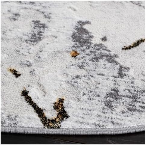 SAFAVIEH Amelia Collection 3' Round Grey/Gold ALA293G Modern Abstract Non-Shedding Living Room Dining Bedroom Foyer Area Rug