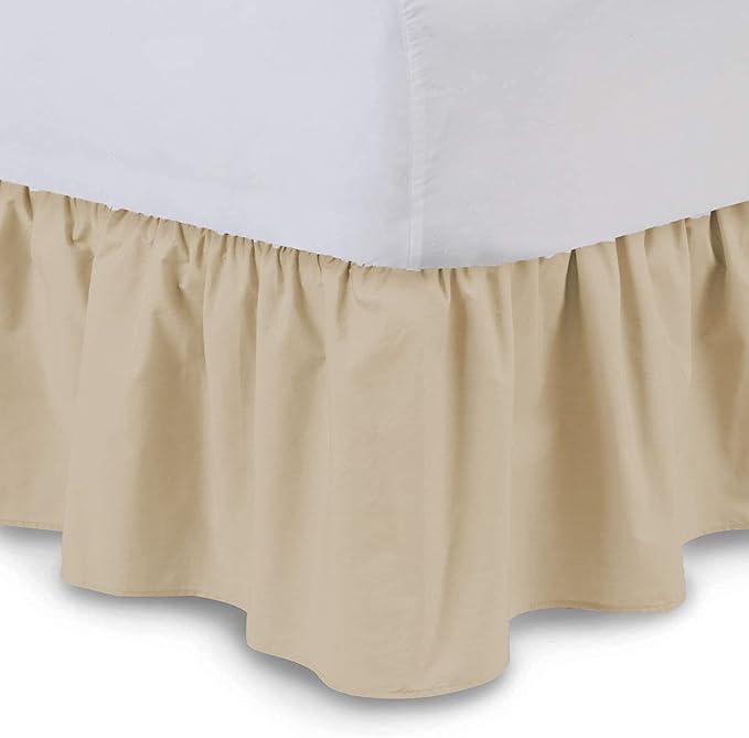 Ruffled Bed Skirt (Queen, Taupe) 18 Inch Drop Dust Ruffle with Platform, 100% Cotton 600 Thread Count Fabric, Gathered Styling, Available in All Bed Sizes and 23 Colors - Bedskirt