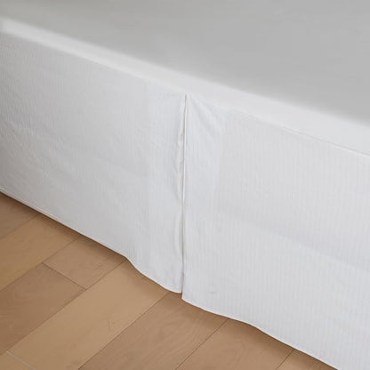 Queen Bed Skirt, Grid Plaid Soft Quadruple Pleated Ruffle Bed Skirt, Tailored Dust Ruffle 14 Inch Drop Easy Fit, Machine Washable (White)