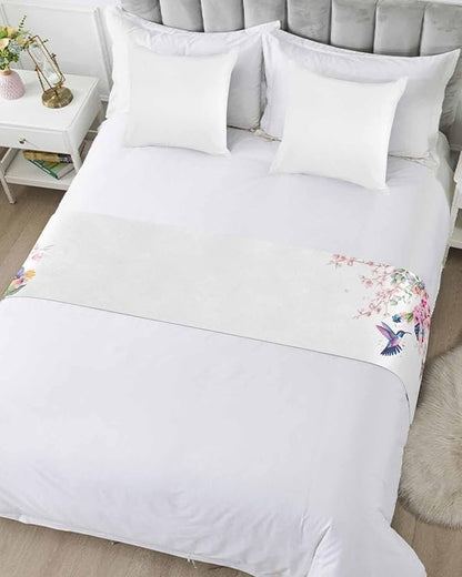 Blossom Floral Hummingbird Bed Runners for Bedroom Hotel,Decorative Bedding Scarf Butterfly Blossom Flower Plant Bed End Blanket Bedding Runner Scarves for Twin Size Bed,71x20in