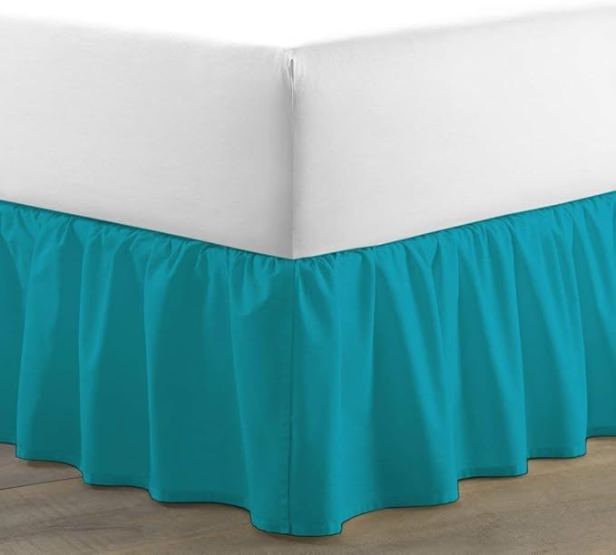 Bed Skirt - Ruffled Bed Skirt (Olympic Queen, Teal) 12 Inch Drop Dust Ruffle with Platform, 100% Cotton 800 Thread Count Fabric - Dust Ruffle Bedskirt for Easy Fitting and Easy Care